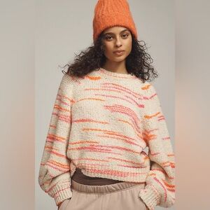 Anthropologie Pilcro Red Pattern Balloon-Sleeve Crew-Neck Knit Oversized Sweater